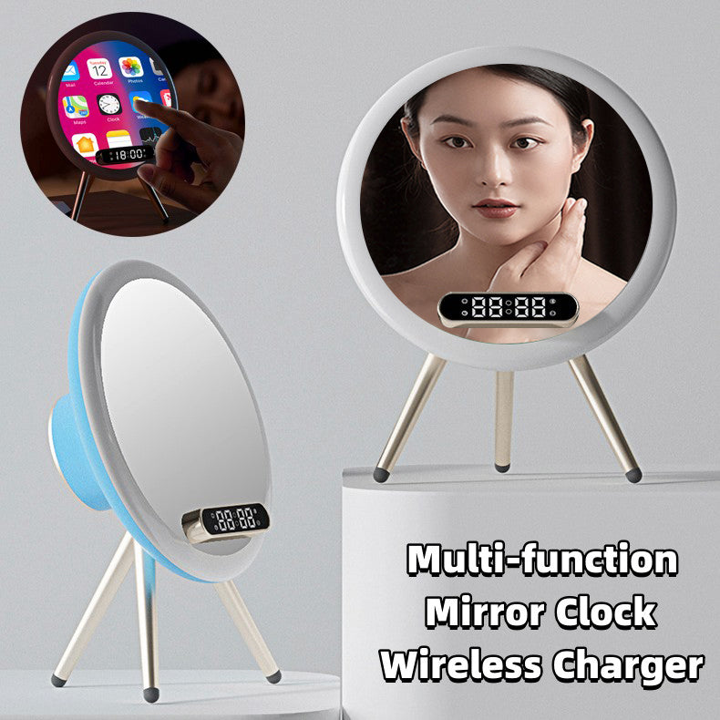 2023 New Multi -function LED Mirror Alarm Clock Wireless Charger Digital Clock Time USB Table Clock